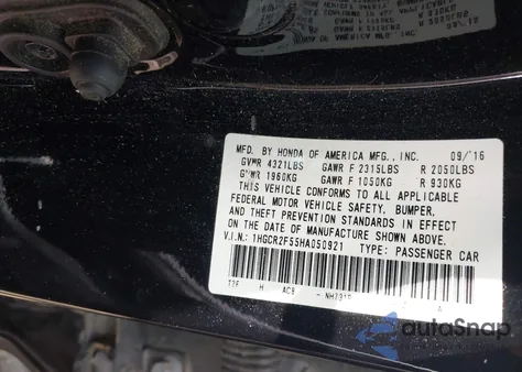 2017 Honda Accord Sport from USA, damaged, VIN 1HGCR2F55HA050921